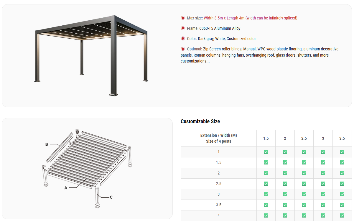 Medium-type Louvered Pergola wholesale